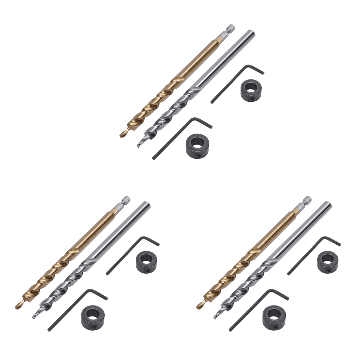 6Pcs 1/4 Inch Hex Shank Pocket Hole Drill Bit + 3/8(9.5mm)Replacement Twist Step Drill Bit with Depth Stop Collar