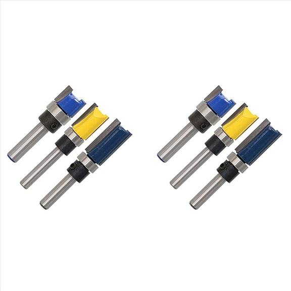 6Pcs 1/4 Inch Shank Flush Trim Router Bits Pattern Template Bit Set Woodworking Top Bearing Milling Tools