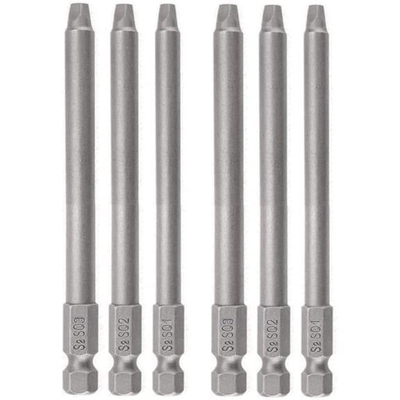 6Pcs 1/4 Inch Shank Long Magnetic Square Head Screwdriver Bits Set Power Tools SQ1 SQ2 SQ3 (100mm)