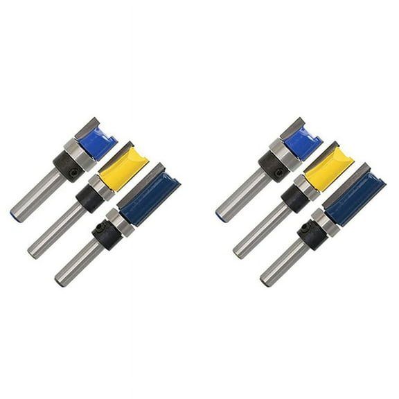 6Pcs 1/4 Inch Trim Router Bits Pattern Template Router Bit Set Woodworking Top Bearing Milling Tools,6 x Flush Trim Router Bits,Blue&yellow