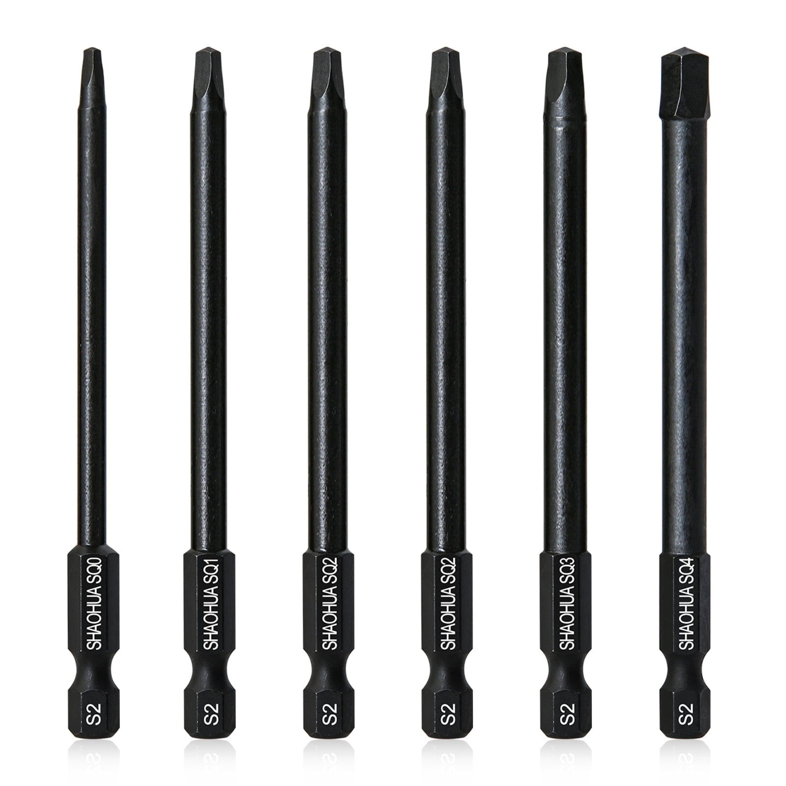 6Pcs 1/4Inch Four Square Bit Set, SQ0/1/2/3/4 Hex Shank Square