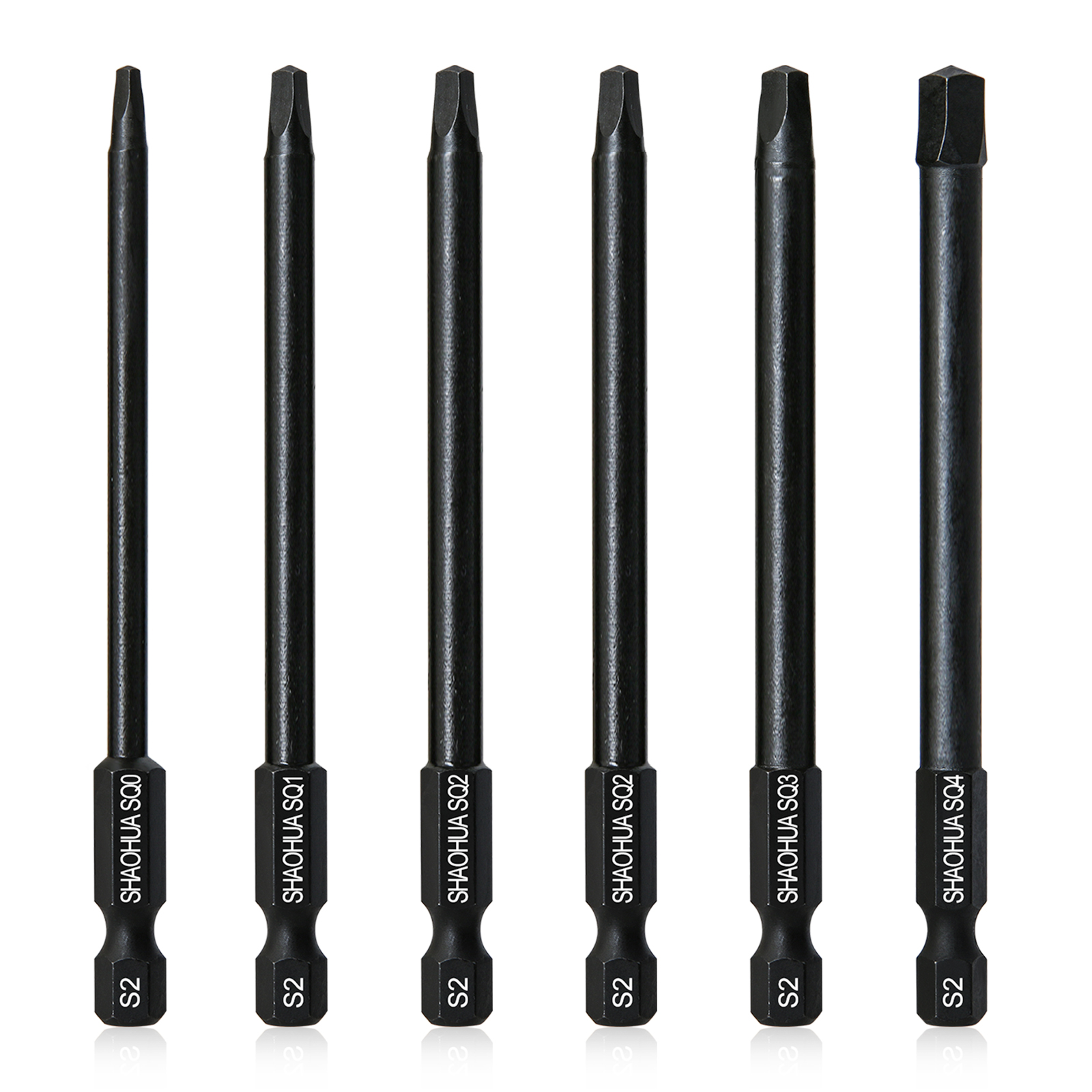 6Pcs 1/4Inch Four Square Bit Set, SQ0/1/2/3/4 Hex Shank Square