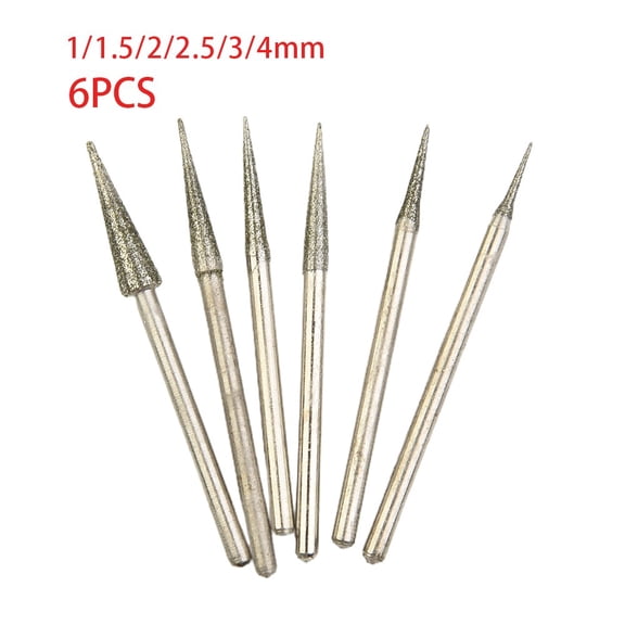 6Pcs 1-4Mm Diamond Grinding Head Needle Bits Burrs Engraving Tool 2.35Mm Shank
