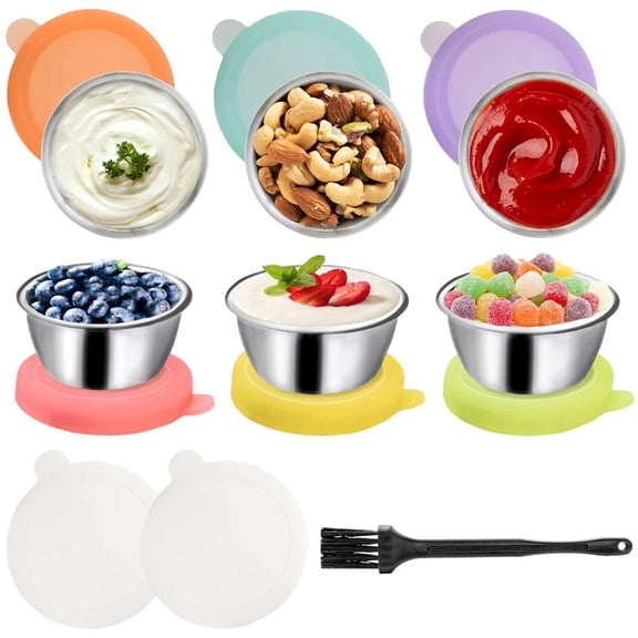 6Pcs 1.6Oz Salad Dressing Container to Go, Stainless Steel Condiment Containers Cups with Silicone Lids for Bento Box