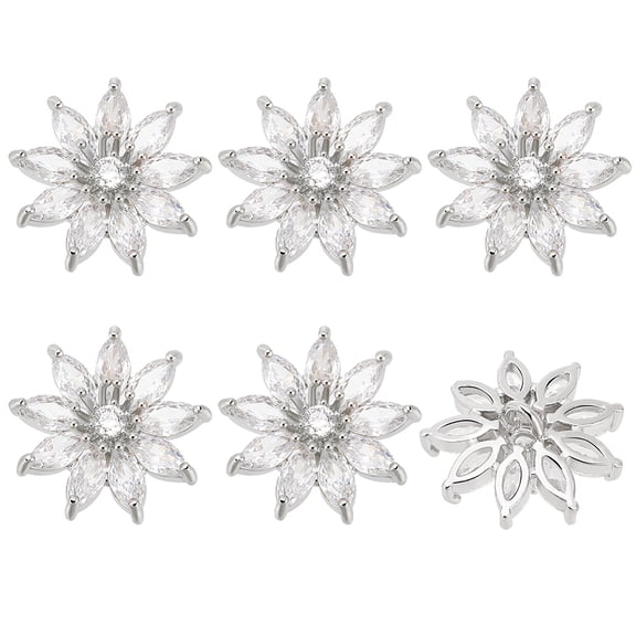 6Pcs 1-Hole Alloy Micro Pave Clear Cubic Zirconia Shank Buttons Flower Platinum 16~17.5x8.5mm Hole: 1.8mm DIY
