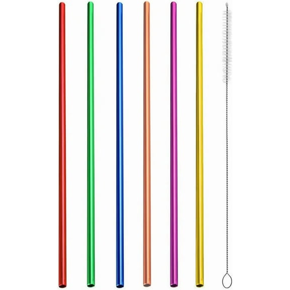 6Pcs 10.5" Drinking Straws, Stainless Steel Straws, Reusable Metal Straws, Colorful Straws for 20OZ 30oz Stainless Tumblers, Rumblers Cold Beverage, Included Cleaning Brush, Straight