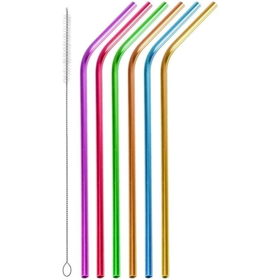 OYSIR Drinking Straws Bent Reusable Stainless Steel Multicolor 6-Count 10.5 Inch