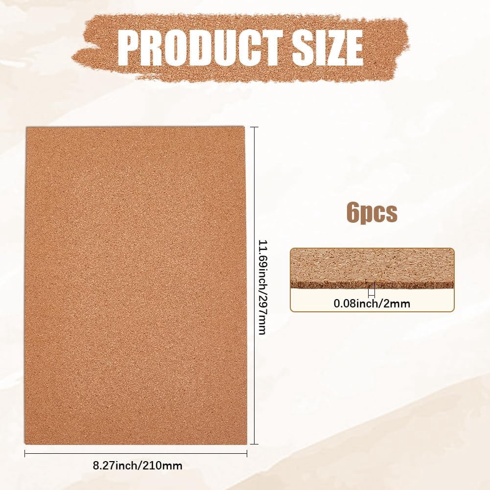 6Pcs 11.69 x 8.27 x 0.08 Inch Adhesive Cork Coaster Cork Board Sheet ...