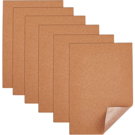 6Pcs 11.69 x 8.27 x 0.08 Inch Adhesive Cork Coaster Cork Board Sheet Sandy Brown Rectangle Insulation Cup Mat Bottoms Backing Corkboards Tiles