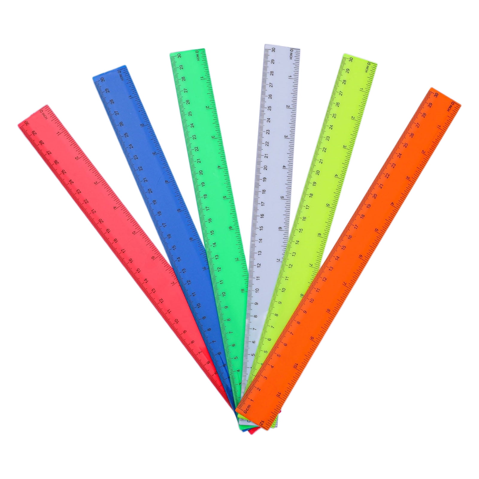 6Pcs 12Inch Clear Rulers, Math Ruler Colorful Drawing Ruler with Inches ...