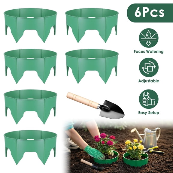6Pcs/12Pcs 10in Planting Grow Rings Adjustable for Outdoor Plants Interlocking PP Plant Protection Rings with Hand Shovel Deep Watering Plant Guards for Vegetables Flowers Shrubs Tomatoes Garden Beds
