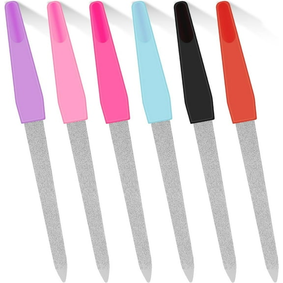 6Pcs/12Pcs Metal Nail File Double Sided Grit Fingernails Filers Stainless Steel Natural Finger Nail Filers Nail Emery Boards Tool Accessories for Home Salon Shaping Styling Gel, Random Color