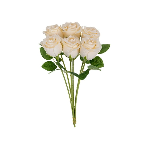 6Pcs 13.3Inch Champagne Rose Artificial Flower Bouquet, Single Champagne Rose for Valentine's Day Mother's Day Home Decor Centerpieces Party Wedding Anniversary Decorations