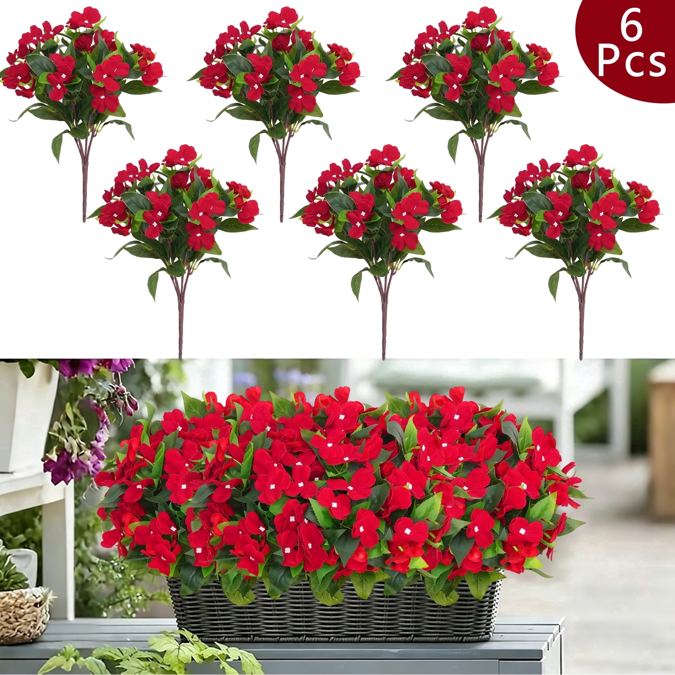6Pcs-14.96 inch Artificial Embroidered Impatiens Is Suitable for Outdoor False Flower Decoration in Spring and Summer Seasons,