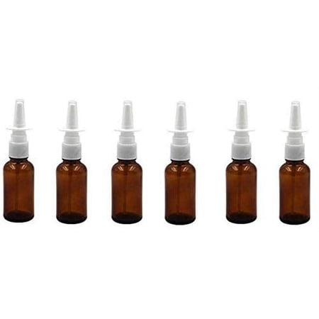 6Pcs 15ml Empty Glass Bottle Pump Snoot Cleanser Container Nasal Sprays Bottles with Lid Fine Mist Sprayers Atomizers Sample Vials Jars Pots for Medical Applications Saline Wash Dispensing (Brown)