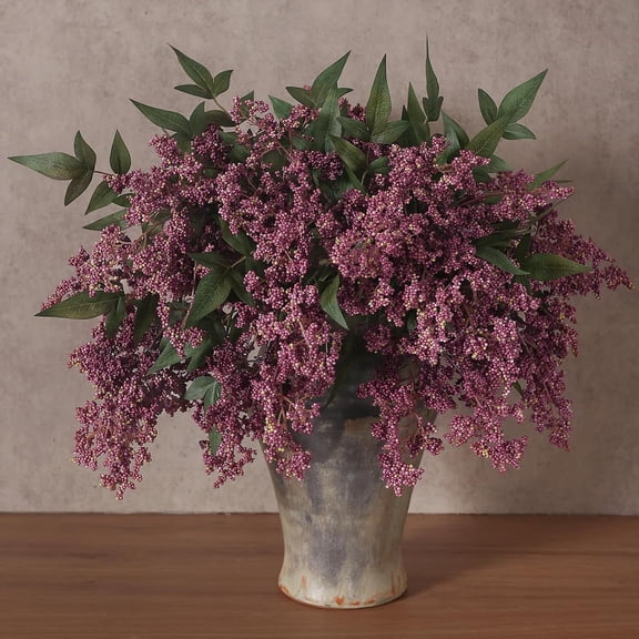 6Pcs 17"Lifelike Artificial Nandina Berry Stems for Vase Decor(Dusty Plum) | Full Faux Berry Spray, Realistic Fake Plant Branches, for Home/DIY Bouquet/Table Centerpiece/Window/Shower/Farmhouse Decor
