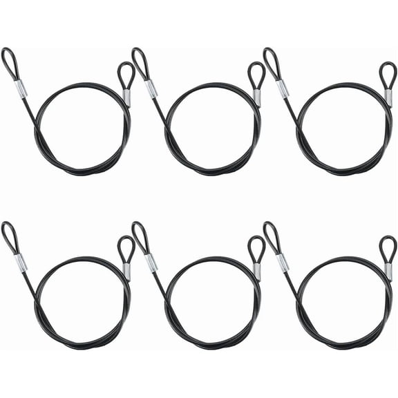 6Pcs 19.7 Inch Stainless Steel Safety Cable Lock Black Metal Lanyard Link Lock Hook Eyelets Loops Chain Security Wire Rope Cables with Plastic Coated for DIY Outdoor Gates Hanging Luggage