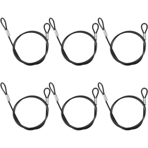 6Pcs 19.7 Inch Stainless Steel Safety Cable Lock Black Metal Lanyard Link Lock Hook Eyelets Loops Chain Security Wire Rope Cables with Plastic Coated for DIY Outdoor Gates Hanging Luggage