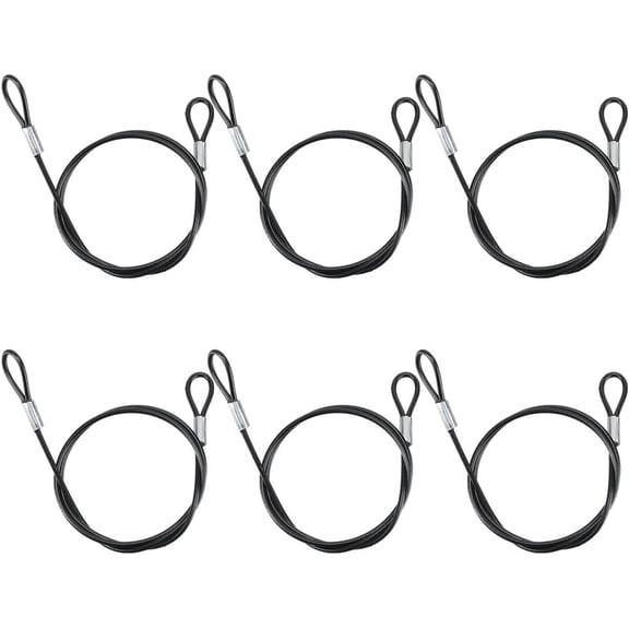 6Pcs 19.7 Inch Stainless Steel Safety Cable Lock Black Metal Lanyard Link Lock Hook Eyelets Loops Chain Security Wire Rope Cables with Plastic Coated for DIY Outdoor Gates Hanging Luggage