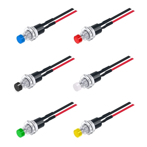 6Pcs 1A 250V AC 2 Pins SPST 6 Colors Normal Open Mini Momentary Push Button Switch with Pre-soldered Wires