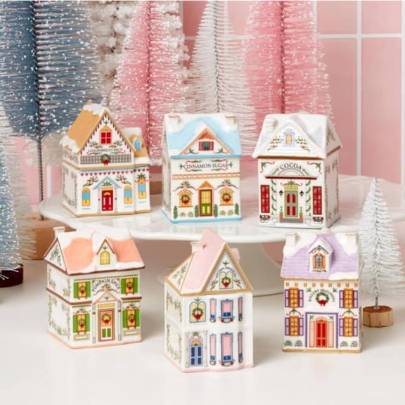 6Pcs 2.36Inch Holiday Village Spice Resin House, Countertop Display Festive Decorative for Kitchen & Coffee Bar, A Wonderland Your Kitchen