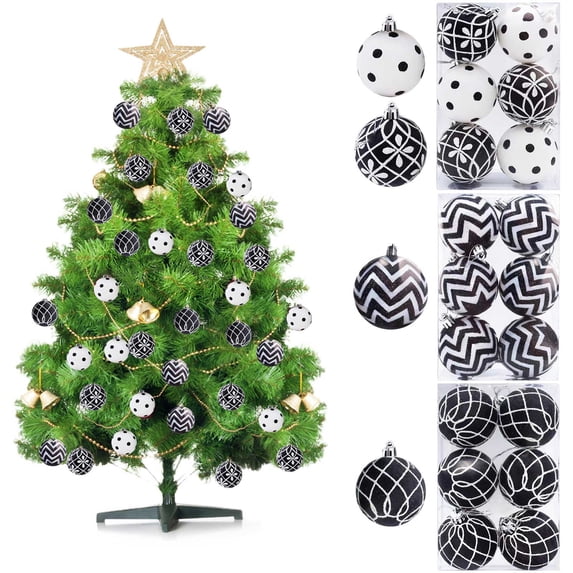 6Pcs 2.36inch Black White Mini Shatterproof Hanging Ball Ornaments for Christmas Tree Holiday Party Home Decor