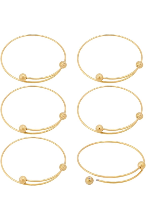 6Pcs 2.4 Inch Stainless Steel Adjustable Bangle Bracelet with Removable Ball Bead Real 18K Gold Plated Expandable Blank Bangle Bracelets