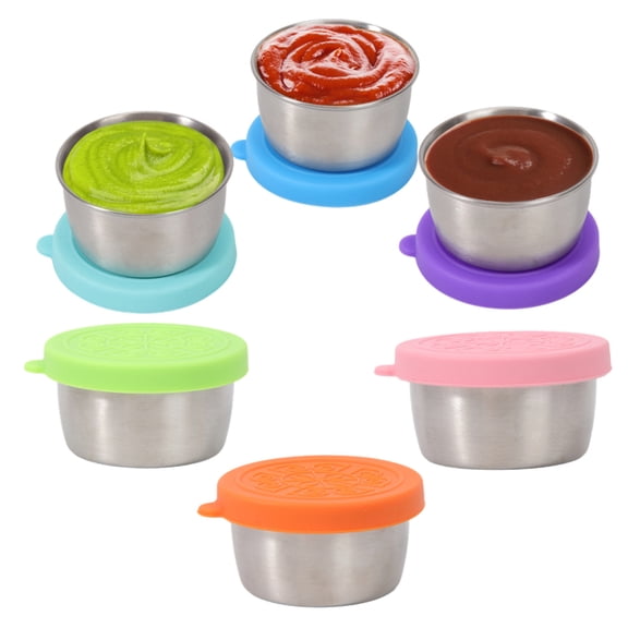 6Pcs 2.4 Oz Condiment Containers with Lids,Salad Dressing Container To Go,Small Reusable Stainless Steel Sauce Containers For Lunch Boxes Picnics Travel Meal Prep Kitchen Storage