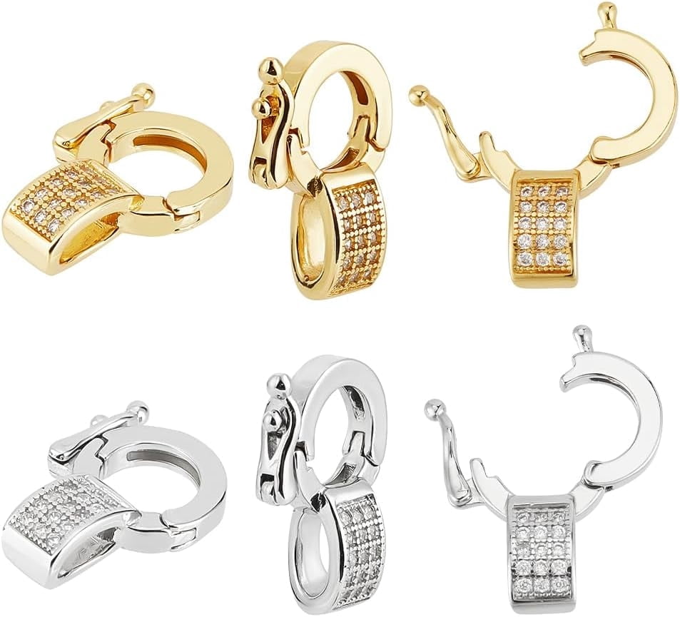 6Pcs 2 Colors Brass Enhancer Shortener Clasps 18x13.5mm Zirconia ...