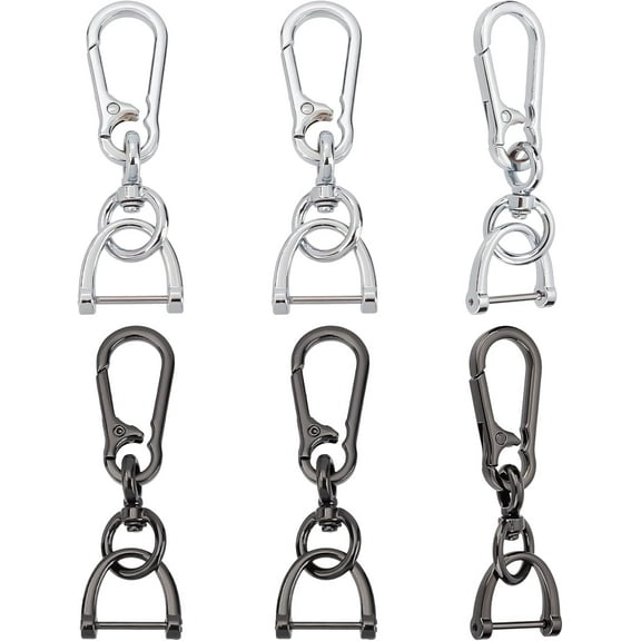 6Pcs 2 Colors Car Keychain Metal Key Chain Silver Black Key Ring Key Clip with Horseshoe Shaped D-Ring Key Fobs for DIY Keychain Ornaments Making Multi-color