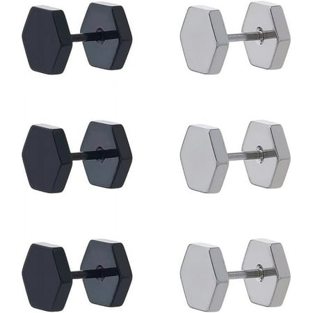 6Pcs 2 Colors Titanium Steel Stud Earrings Flatback Screw Earrings Cartilage Piercing Earrings Punk Stud Earrings Barbell Earrings