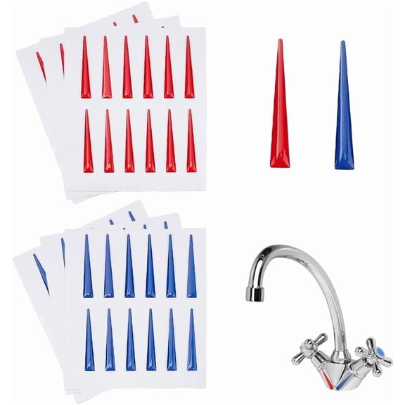 6Pcs 2 Colors Triangle Epoxy Resin Public Signs Cold Hot Water Marking Sticker for Faucet Mixed Color 83x69x1mm Triangle: 32x5mm