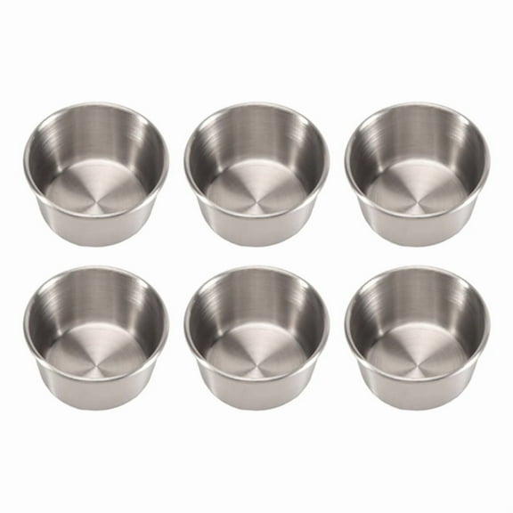 6Pcs 2 Oz Stainless Steel Dipping Sauce Cup, Mini Dip Bowls, Reusable Metal Condiment Cups Ramekins Containers (Silver)