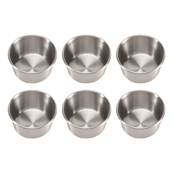 6Pcs 2 Oz Stainless Steel Dipping Sauce Cup, Mini Dip Bowls, Reusable Metal Condiment Cups Ramekins Containers (Silver)