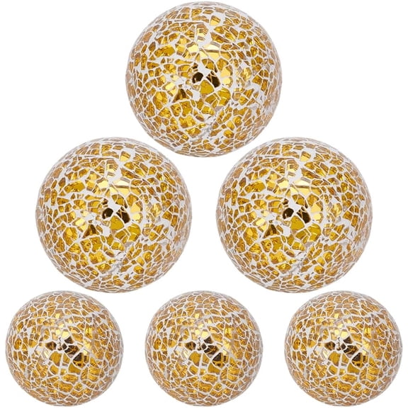 6Pcs 2 Sizes Decorative Glass Balls for Bowls Gold Mosaic Sphere Balls Decorative Orbs Diameter 2-3" Centerpiece Balls Gold