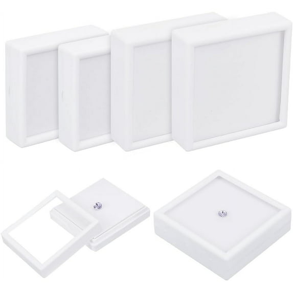 6Pcs 2 Sizes Gemstone Display Box White Diamond Display Case Jewelry Box Container with Clear Window for Treat Gems Coins Diamond Valentine's Festival Gift Packing