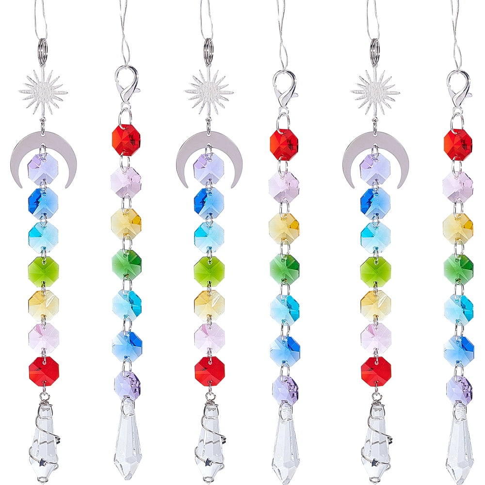 6Pcs 2 Style Electroplate Octagon Glass Beaded Pendant Decorations ...