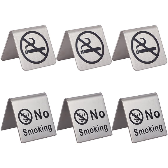6Pcs 2 Style Non-Smoking Table Sign Stainless Steel Metal Warning Reservation Logo Display Signs for Home Business Cards Hotels Offices 48 x 50 x 50mm