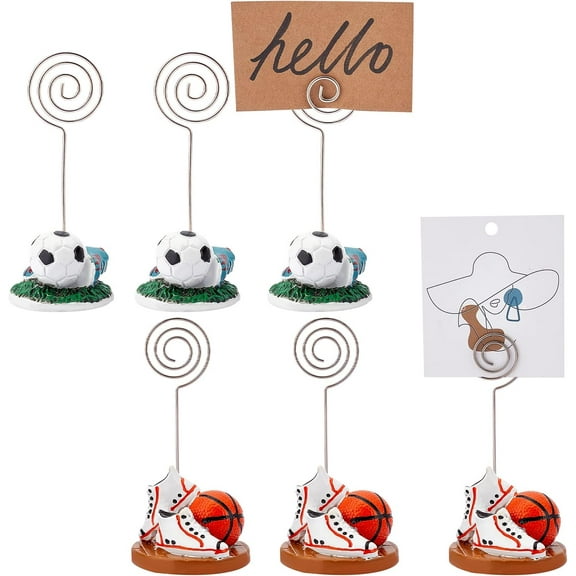6Pcs 2 Style Resin Ball Base Memo Clip Holder Stand Table Number Memo Note Stands Holder Basketball Football Note Paper Clip Pictures Card Display for Wedding Table Party Office Home colorful