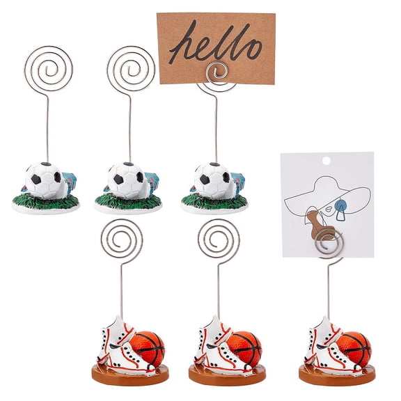 6Pcs 2 Style Resin Memo Clip with Iron Findings Message Note Photo Stand Holder Football & Basketball Mixed Color 42~48x96~98mm 3pcs/style