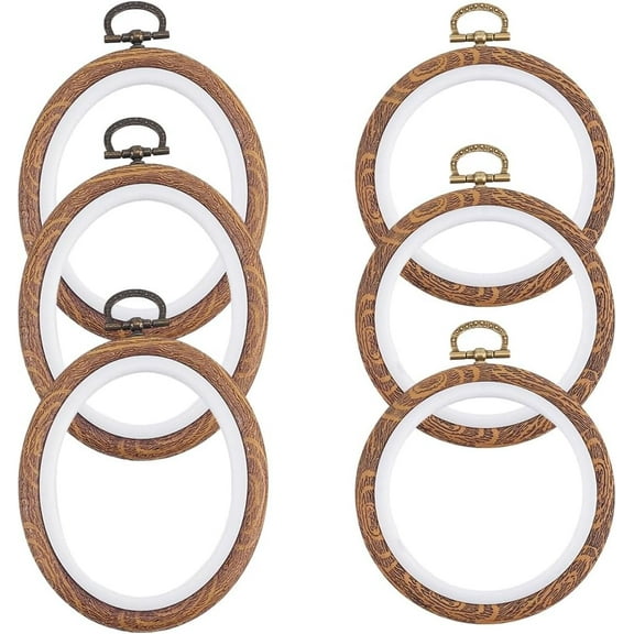 6Pcs 2 Styles Embroidery Display Hoop Sewing Frames Plastic Imitation Wood Circle Round Oval Stitch Ring Hanging Ornament Frame for Arts DIY Craft Home Decoration Tools Accessories