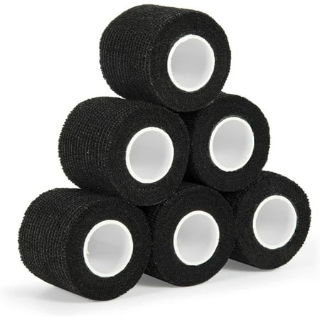 6Pcs 2”x 5 Yard Self Adhesive Bandage Wrap Breathable Self Adherent Cohesive Wrap Bandages Vet Tape for Dog Cat Athletic Elastic Cohesive Bandage Wrist Ankle Grip Cover Wrap Tape (Black)