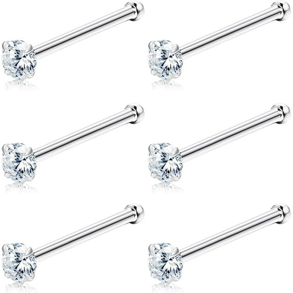 6Pcs 20G Sets with Austria Zirconia Nose Ring Studs 316L Stainless Steel Hypoallergenic 1.5mm 2mm Nose Piercing Set Body Jewelry