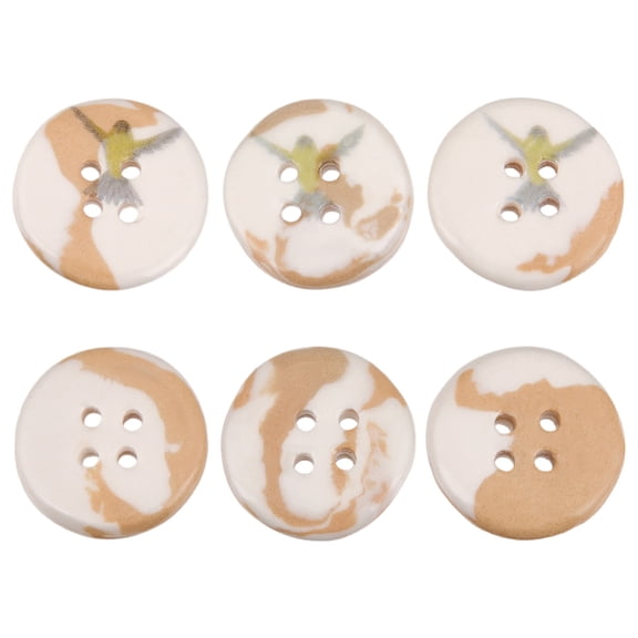 6Pcs 24.5x4.5mm Round Ceramic Buttons 4-Hole Large Sewing Ceramics Buttons Round Craft Buttons Ceramic Snaps Peachpuff with Birds for Shirt Sweater