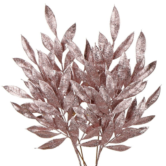 6Pcs 24" Christmas Glitter Leaves Bay Leaves Artificial Rose Gold Plants Picks Giltter Stems Sprays Christmas Tree Wreath DIY Home Decor