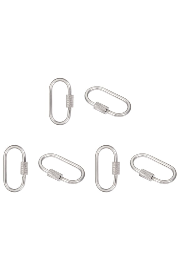 6Pcs 26mm 304 Stainless Steel Screw Carabiner Lock Oval Key Clasps Metal Lock Clasps Keychain Hook Connector