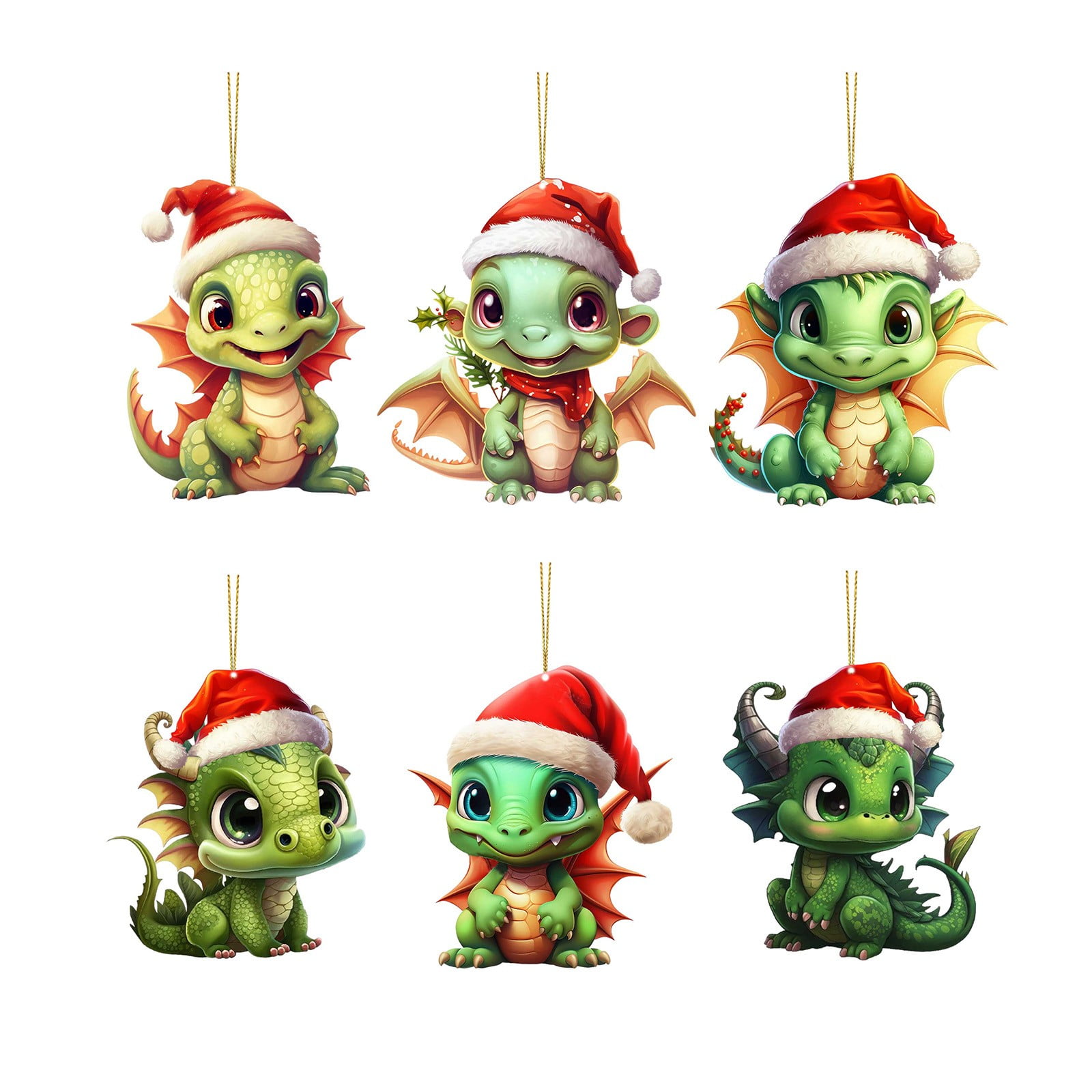 6Pcs 2D Cute Dragon Baby Ornament Christmas Ornaments Christmas Tree