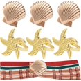 thumbnail image 1 of 6Pcs 2Styles Alloy Napkin Rings Coastal Theme Shell Starfish Serviette Buckles for Kitchen Countertop Dining Table Picnic Indoor Outdoor Use Sea Shells Metal Napkin Rings Golden, 1 of 7