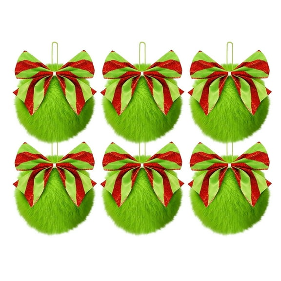 6Pcs 3.15Inch Lime Green Furry Bow Christmas Ball Ornaments for Xmas Tree Green Christmas Hanging Decorations Soft Faux Fur Pom Pom Ball Ornaments for Home Party Supplies Fireplace Mantel Wall Decor