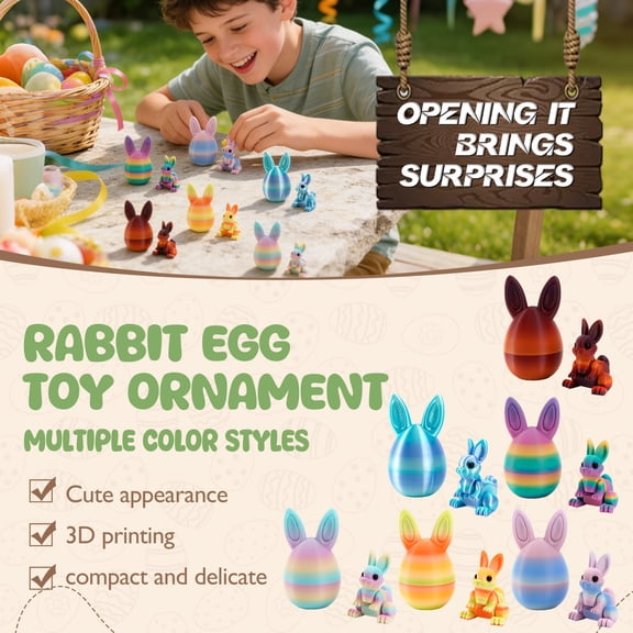 6Pcs 3.27Inch 3D Printed Easter Eggs Basket Stuffers, Mystery Egg Includes Bunny, for Easter Gifts Home Executive Desk Decorations